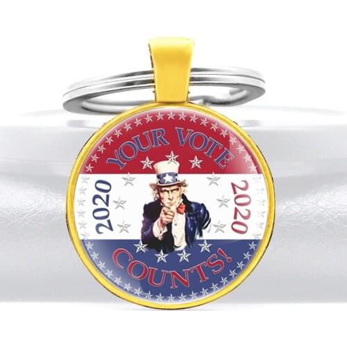 Fashion 2020 Your Vote Counts Design Glass Dome Metal Key Chain Charm Men Women Key Ring Jewelry Gifts Keychains