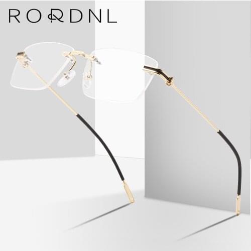 Rimless Prescription Glasses Frame for Men Myopia Optical Eyeglasses Frames Male Alloy Rectangle Spectacles Frame Fashion Brand