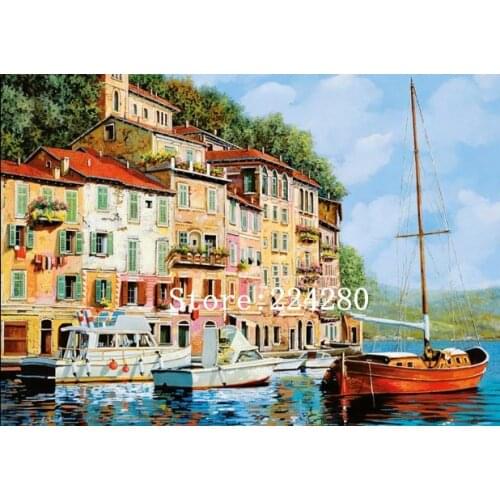 New Needlework,Aida Cross stitch,Seaside cottage scenery 14CT Unprinted Embroidery kits Arts Cross-Stitching,DIY Handmade Decor