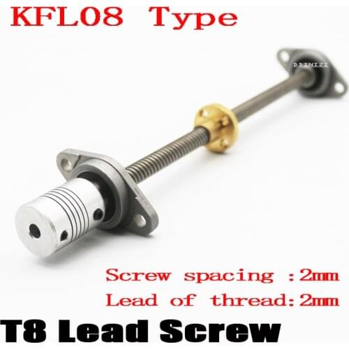 3D Printer CNC T8-300mm Lead Screw Set KFL08 Shaft Coupling Thread 8mm T8 Lead1mm Length100mm200mm350mm450mm500mm650mm THSL Rod