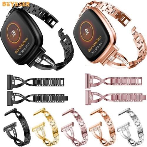 Stainless Steel Rhinestone Strap For Fitbit Versa 3/Sense Smart Watch Band Replacement Watchband Bracelet Metal Diamond Belt