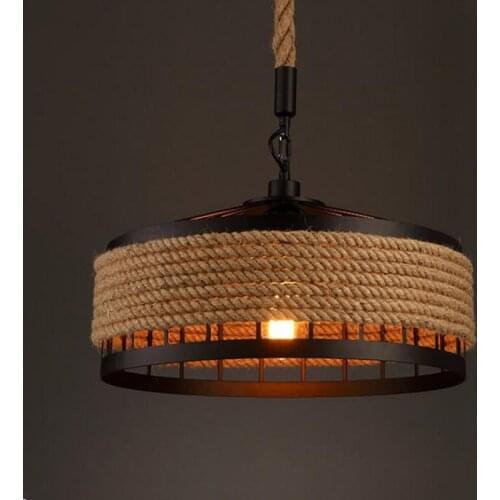 New Hemp Rope Restaurant Chandelier lighting Iron Art LED Creative Chandelier For Clothing Store Tea Shop Round Indoor Light