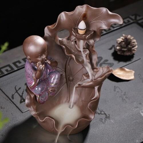 F 2019 New Ceramic Backflow Incense Burner Waterfall Little Monk Cone Incense Burners Lavender Furnishings Buddhist Supplies