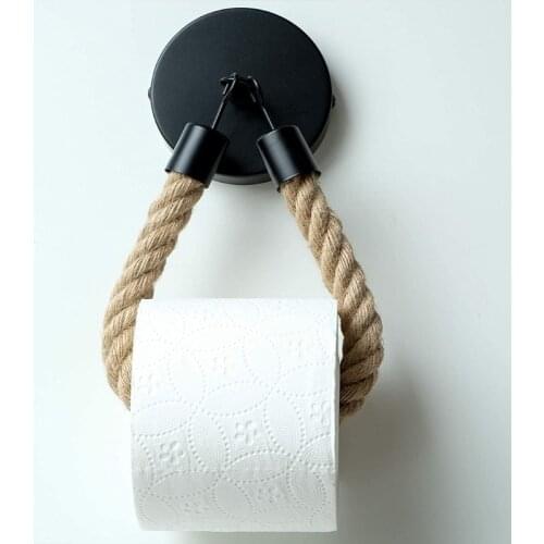 2021 New Toilet Roll Holder Retro Kitchen Wall Mounted Roll Paper Jute Rope Holder Rack Bathroom Decor