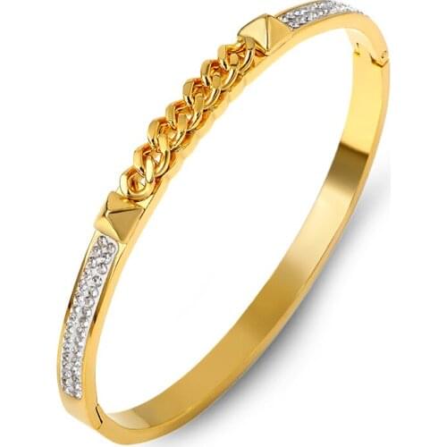 2021 Winter Lastest Luxury Brand Crystals Metal Chain Bangles & Bracelets Women Jewely Stainless Steel Thin Rivet Bangles Trendy