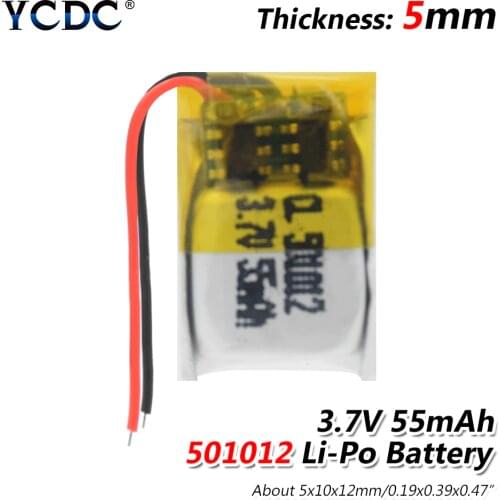 1/2/4pcs 3.7V 55 mAh 501012 Li Polymer Li ion lithium Battery For DIY 3D classes mp3 Record pen bluetooth earphone speaker