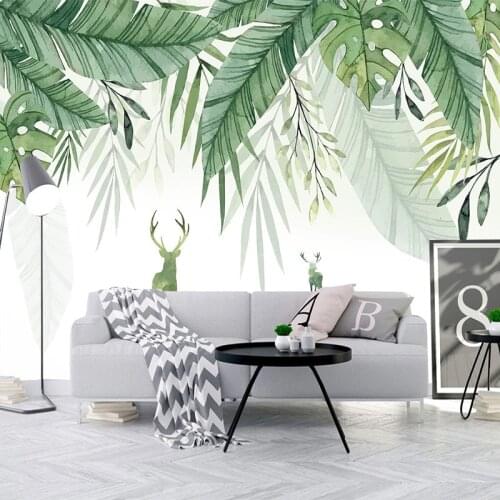 Custom 3D Elk Green Leaves Photo Mural Pastoral Living Room Bedroom Dining Room Backdrop Decor Wall Painting Non-woven Wallpaper