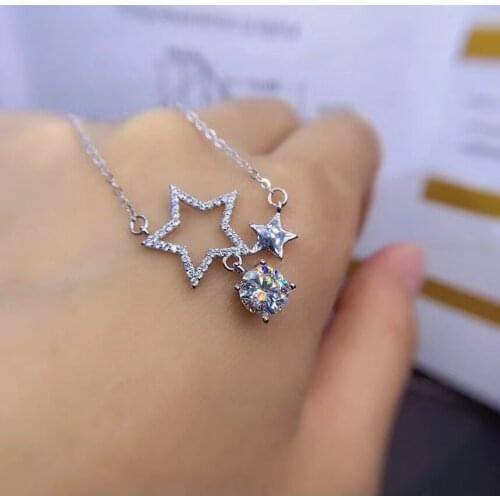 Five star style moissanite necklace for women jewelry 925 silver shiny gem family union necklace couple love gift