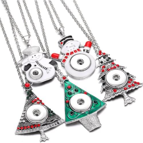 Christmas Snap Jewelry Necklaces Snowman Christmas Tree Snap Button Necklace Fit 20mm 18mm Snap Buttons Pendant Necklace Gifts
