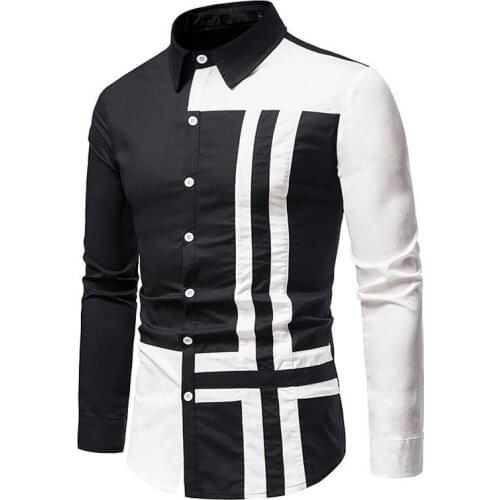 Color matching Men Shirt Spring Autumn Long Sleeve Slim Fit Shirts Men Formal Tuxedo Night Club Party Social Mens Casual Shirts