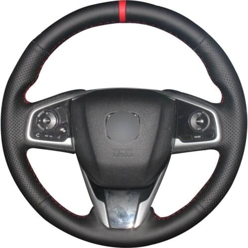 Hand-stitched Black Genuine Leather Car Steering Wheel Cover for Honda Civic Civic 10 2016-2019 CRV CR-V 2017-2019 Clarity