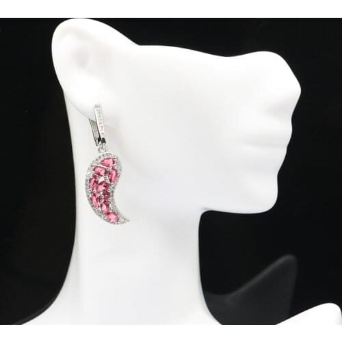 38x12mm Anniversary Moon Shape Created Pink Raspberry Rhodolite Garnet Ladies Daily Wear Silver Earrings