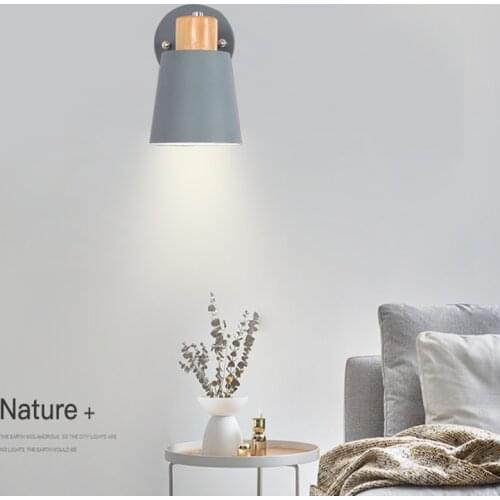 Nordic wall lamp bedroom lamp macaron simple modern bedside lamp personality creative lamps solid wood study hallway wall lamp