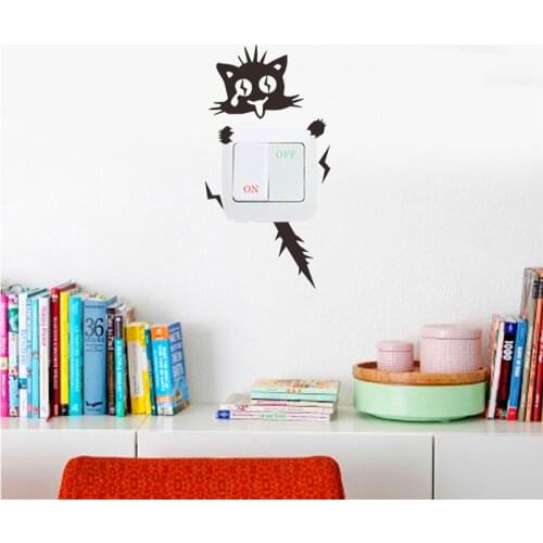 Funny black vinyl cat switch wall stickers home decor living room bedroom bathroom cartoon animal wall decals diy removable art