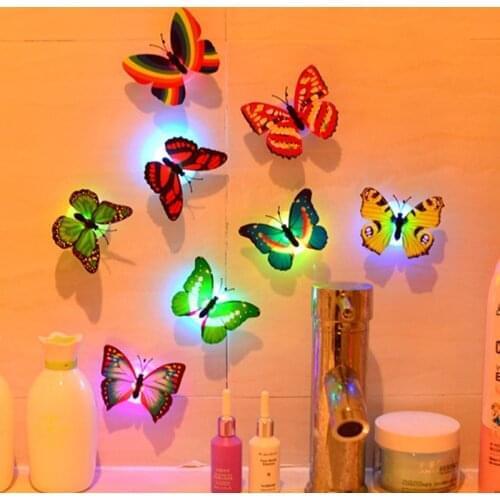 LED Night Light Atmosphere Lamp with Colorful Changing Butterfly Indoor Light Suction Pad Home Party Desk Wall Decor Sticker