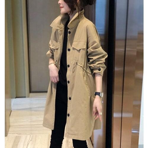 Spring 2021 New Korean Version Thin Windbreaker Womens Middle Long Small Leisure Popular Coat Womens Wear Autumn Clothes