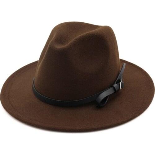 Vintage Women Flat Brim Jazz Hats Lady Wool Felt Formal Party Jazz Trilby Fedora Hat with Belt Pin Buckle European US GH-329
