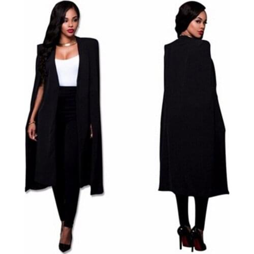 S-2XL Long Blazer Women Jacket Cloak Suits Plus Size Wind Coat Poncho Trench Shawl Wrap Manteau Cape Outerwear Windbreaker Slit