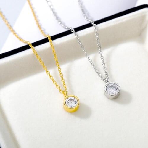 Round Zircon Necklace For Women Gold Silver Color Crystal Shiny Choker Pendant Simple Temperament Necklace Wedding Jewelry Gift