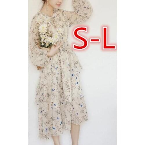 Sweet Girl Dress 2021 New Summer Women Floral Print Long Chiffon Dress Female Long Sleeve Pleated Vestidos Korean Fashion