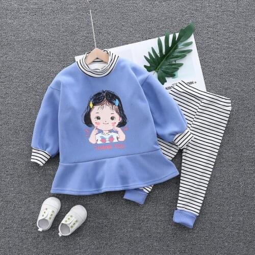 0-4 years winter girl clothing set 2019 casual thicker warm cartoon cute kid suit children baby clothing hoodies+pant 2pcs