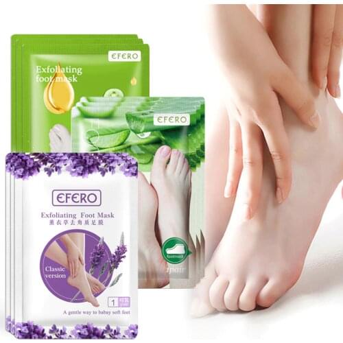 EFERO 6pcs=3pair Lavender/Aloe Feet Exfoliating Foot Mask Skin Peeling Dead Skin Feet Mask for Legs Sosu Socks for Pedicure