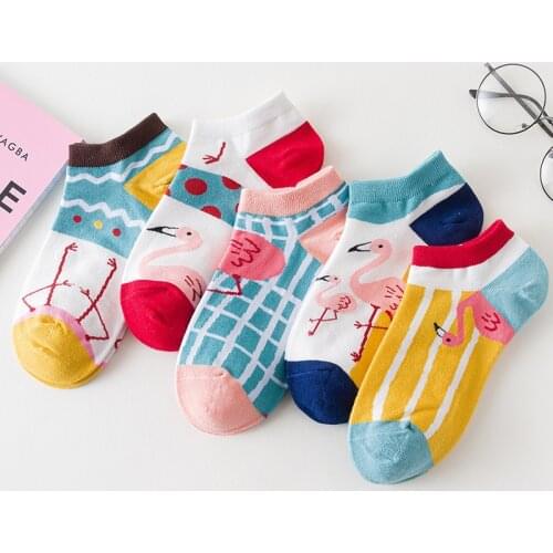 1/2Pairs/Lot Novelty Flamingos Cute Cartoon Socks Women Breathable Low-Cut Cotton Sock Summer Creative Animal Ankle Socks
