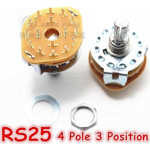 10pcs/Lot RS25 4P3T Band Switches Channel Rotary Switch 4 Pole 3 Position 4*3 gear
