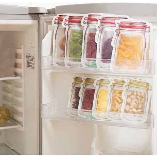10PC Reusable Mason Jar Bottles Bags Nuts Candy Cookies Bag Waterproof Seal Fresh Food Storage Bag Snacks Sandwich Zip Lock Bags