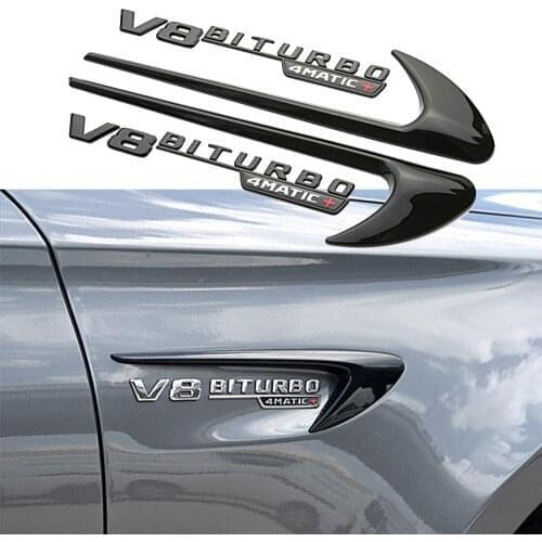 2pcs Fender Wind Vane Air Cover V8 BITURBO Logo Embelm Sticker For Mercedes Benz AMG A B C E S R G Class W220 W221 W222 W245 SLS