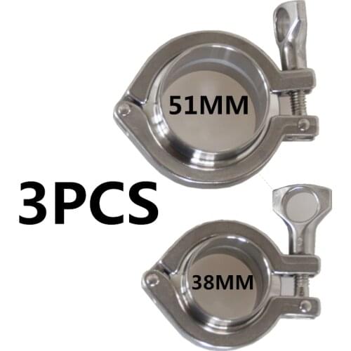 38mm 51mm 3PCS Sanitary Flange Pipe Weld Ferrule + Tri Clamp + PTFE or Silicone Gasket Stainless Steel SUS SS 304 triclamp