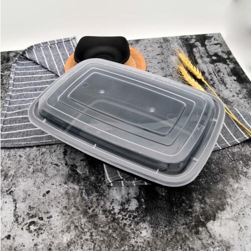 50pcs 16.9oz food grade PP American thickened disposable lunch box 500ml takeaway packaged black and white convex lid lunch box