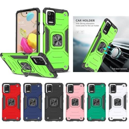 100pcs/Lot Armor Phone Case For LG Velvet G9 K92 5G K52 K53 Stylo 7 4G K22 PC +TPU Rugged Cover With CD Grain Car Ring Bracket