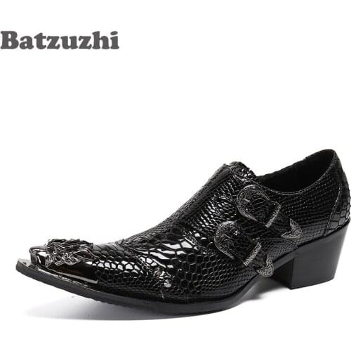 Batzuzhi Luxury Handmade Men Shoes Black Genuine Leather Dress Shoes Chaussure Homme Luxury Male Formal Party Flats Shoes,US6-12