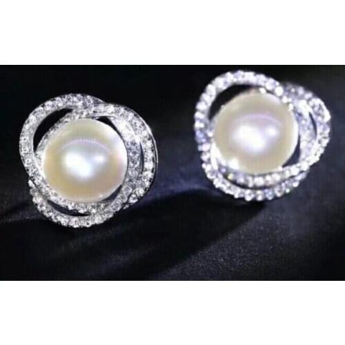 Free shipping>>>>noble jewelry AAA natural white Freshwater 9-10mm FW pearl 925s stud earrings