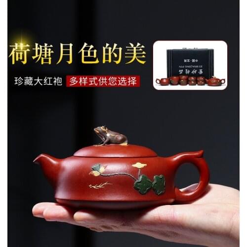 Moon purple clay teapot famous family authentic pure hand-made Dahongpao teapot wholesale customized one for delivery