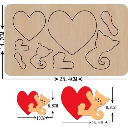 Cat heart Shape Wooden Cutting Die & Wood Knife Blade Punch Dies Mould diy doll pendant Birthday gift Fit Common Cutting Machine