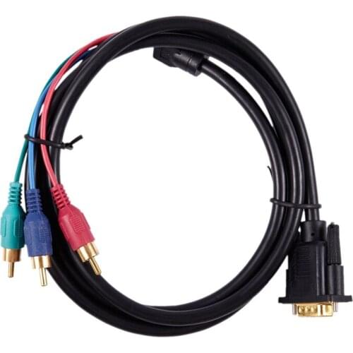 Quality 1.5M 4.9Ft VGA 15 Pin Male to 3 RCA RGB Male Video Cable Adapter Black