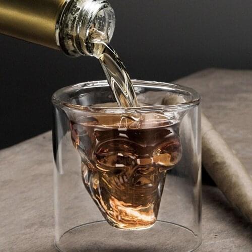Skull Shape Coffee Mug Double-Layered Transparent Crystal Skull Head Glass Cup Beer Cup for Household Club Whiskey Wine Glass