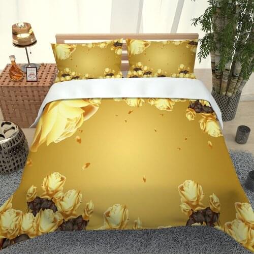 Photo gold bedding set 3D Rose Flowers Printing Bedding Set Quilt Duvet Cover Pillowcases Bedspreads Bedroom Decor
