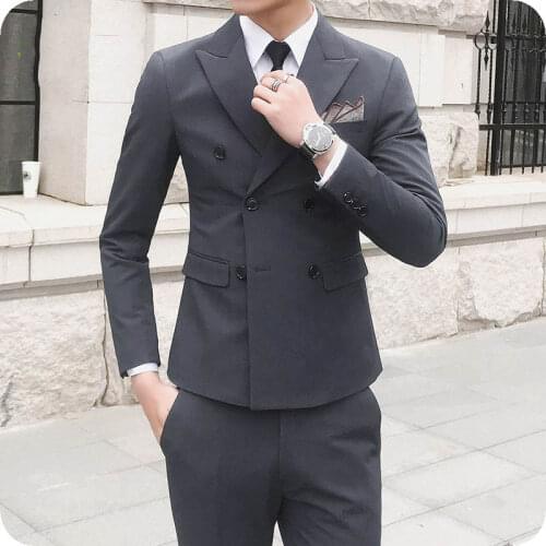 Custom Made Grey Men Wedding Suits Pants Peak Lapel Costume Homme Groom Tuxedo Ivory Man Blazer Slim Fit Terno Masculino 2Piece