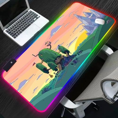 Adventure Time Gaming Mouse Pad Mousepad Large RGB Keyboard Mouse Mat for Laptop LED Lighting Play Mat Anti slip Carpet Desk pad