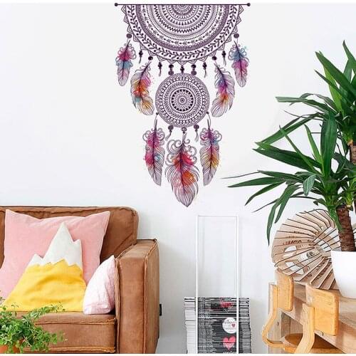 Big Catch Monternet Dream Catcher Colorful Feather Wall Stickers Art Design Home Decoration Living Room Kid Room Decal 60*90CM