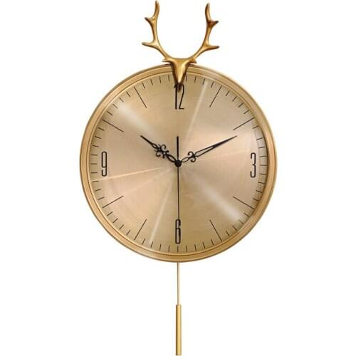 Wall Clock Mechanism with Pendulum Nordic Design Modern Design Art Wall Clock Deer Luxury Simple Copper Living Room Reloj Pared