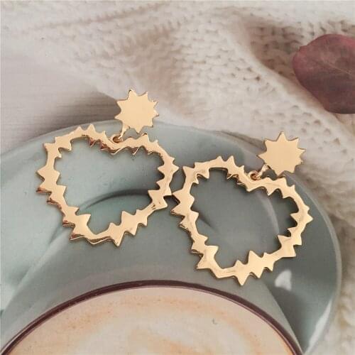 Trendy Gold Color Plating Geometric Star Round Heart Sqaure Gothic Drop Earrings For Women Girl Elegant Gorgeous Casual Jewelry