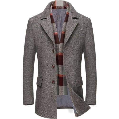 Mens Casual Wool Trench Coat Fashion Business Long Thicken Slim Overcoat Jacket Male Peacoat Dropshipping