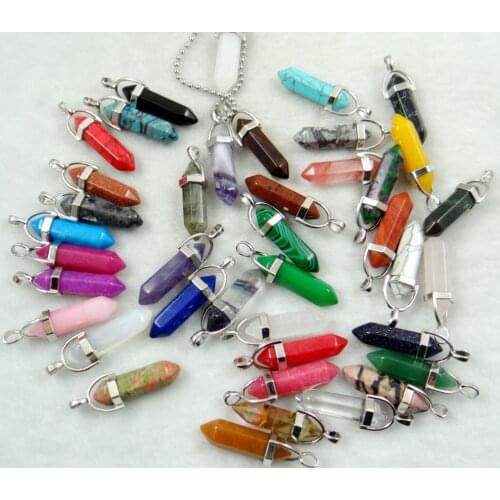 Natural stone Quartz Crystal Opal tiger eye Mix Stone Hexagonal Column Pendant stainless steel Necklace women Fashion Jewelry