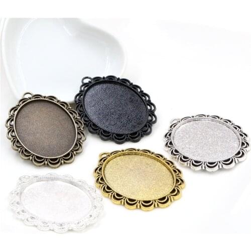 New Fashion 5pcs 30x40mm Inner Size 6 Colors Plated Pierced Style Cabochon Base Setting Charms Pendant