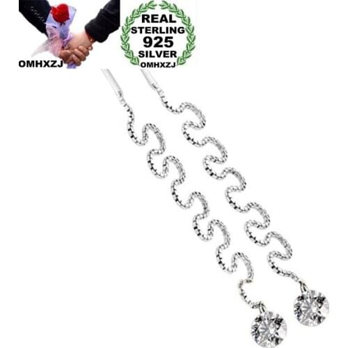 OMHXZJ Wholesale European Fashion Woman Girl Party Wedding Gift Round Zircon Ear Lines S925 Sterling Silver Drop Earrings EA388