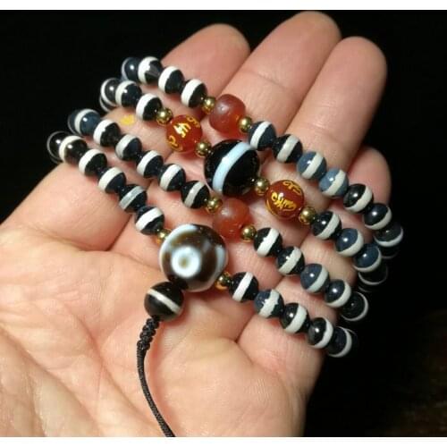 6mm Tibetan Strip Pharmacist Dzi Real Agate 108 Beads Necklace Jewelry for women and men Free Shipping